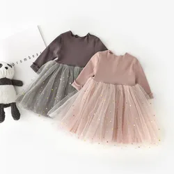 Dress for Girls Long Sleeve Birthday Dress Toddler Girl Clothes Sequined Princess Mesh Tutu Dresses Kid Party Costume Clothes