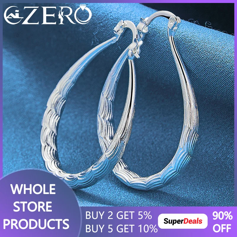 

ALIZERO 925 Sterling Silver 30mm U Earrings For Women Hoop Earring Lady Fashion Wedding Engagement Party Jewelry Gifts