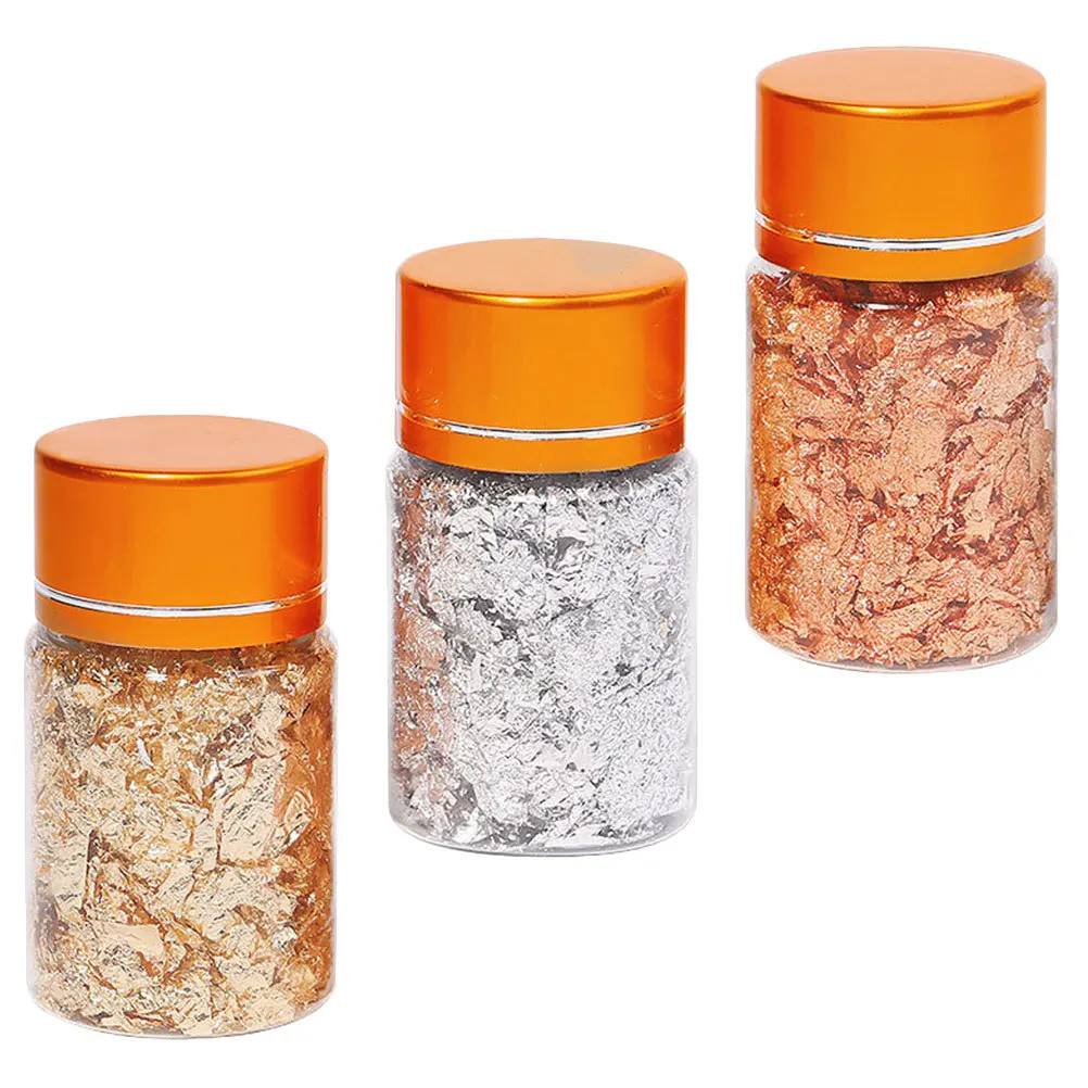 

3 Bottles Metallic Gold Foil Nail Art Pieces Manicure Supplies Gilding Flakes DIY Nail Painting Foil Sheets Glitter Decoration