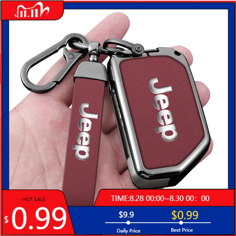 Portavasos de cuero y Metal, funda con tapa para llave de coche con 2 3 y 4 botones para Jeep Gladiator JT Sahara JLU Wrangler JL Rubicon 2018 2019 A