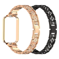 Diamond Watchband for Xiaomi Mi Band 8 Active Metal Strap Case Protector for xiaomi miband 8 active Bracelet Protect Cover Frame