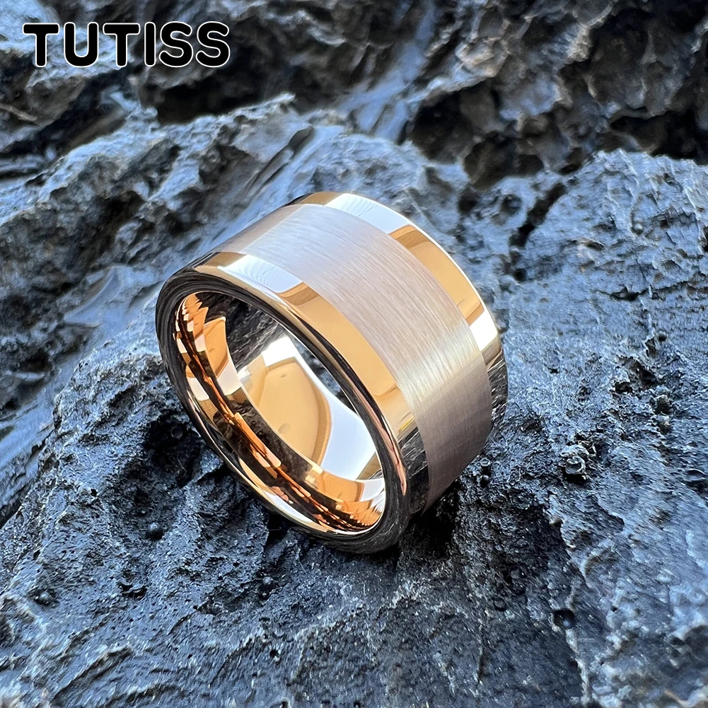 TUTISS Fashion 12MM Multiple Colors Wedding Band Tungsten Carbide Ring For Men Women Center Brushed Comfort Fit