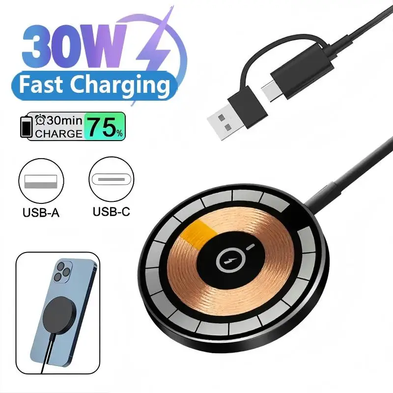

15W Magnetic Wireless Charging Mobile Phone Fast Charging Wireless Ultra-thin Alloy With TypeC Cable MagSafe Wireless Charging