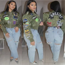 Embroidery Cyber Racer Bomber Jackets Women Fashion Coats Y2K Streetwear 2024 Winter Fall Clothing Elegant Jackets Crop Coats