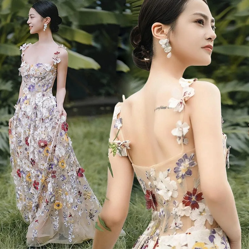 

Banquet new temperament light luxury small host flower performance dress