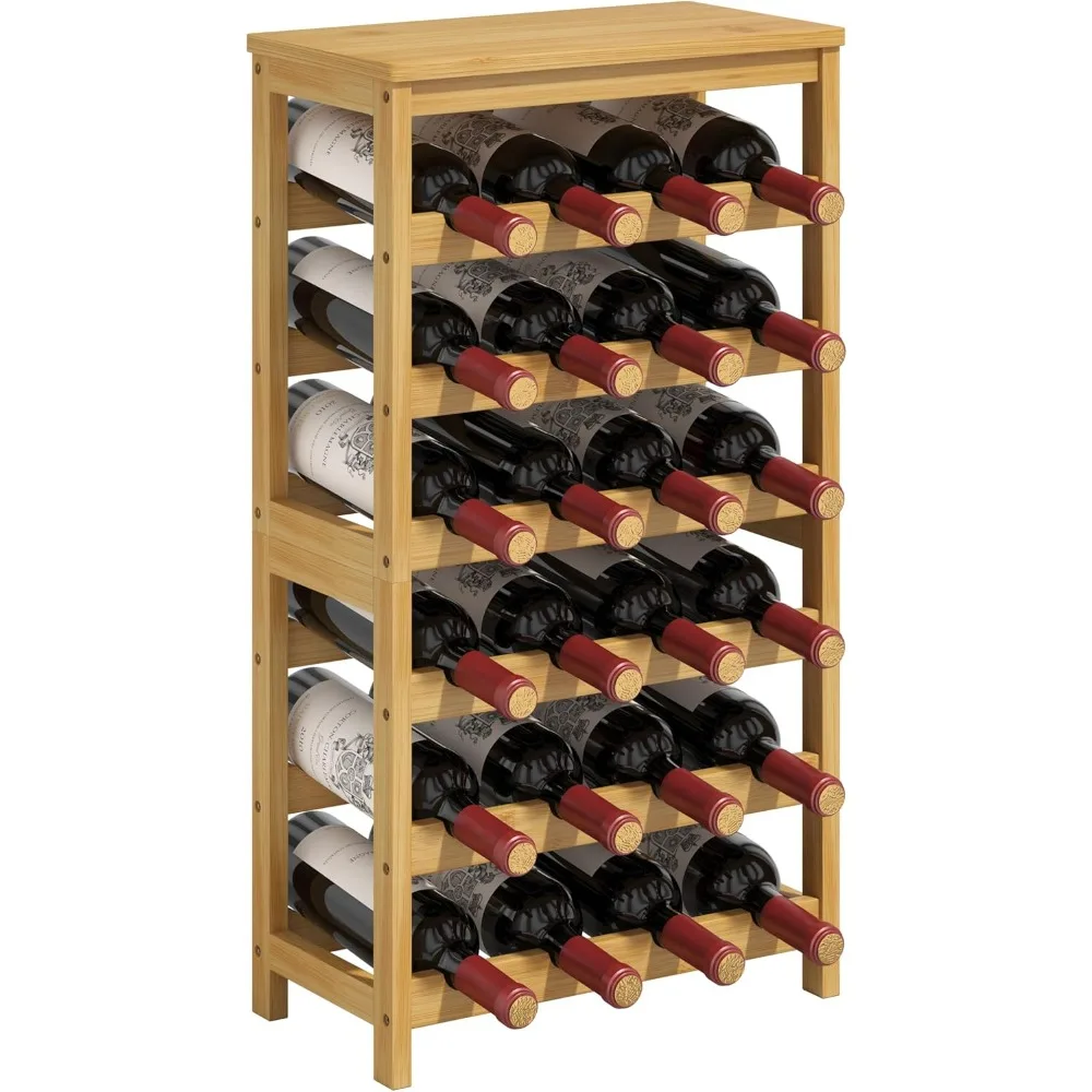 6 tier wine rack freestanding floor, 24 bottles wine storage shelves with table top, stackable wine display rack for kitchen, ba