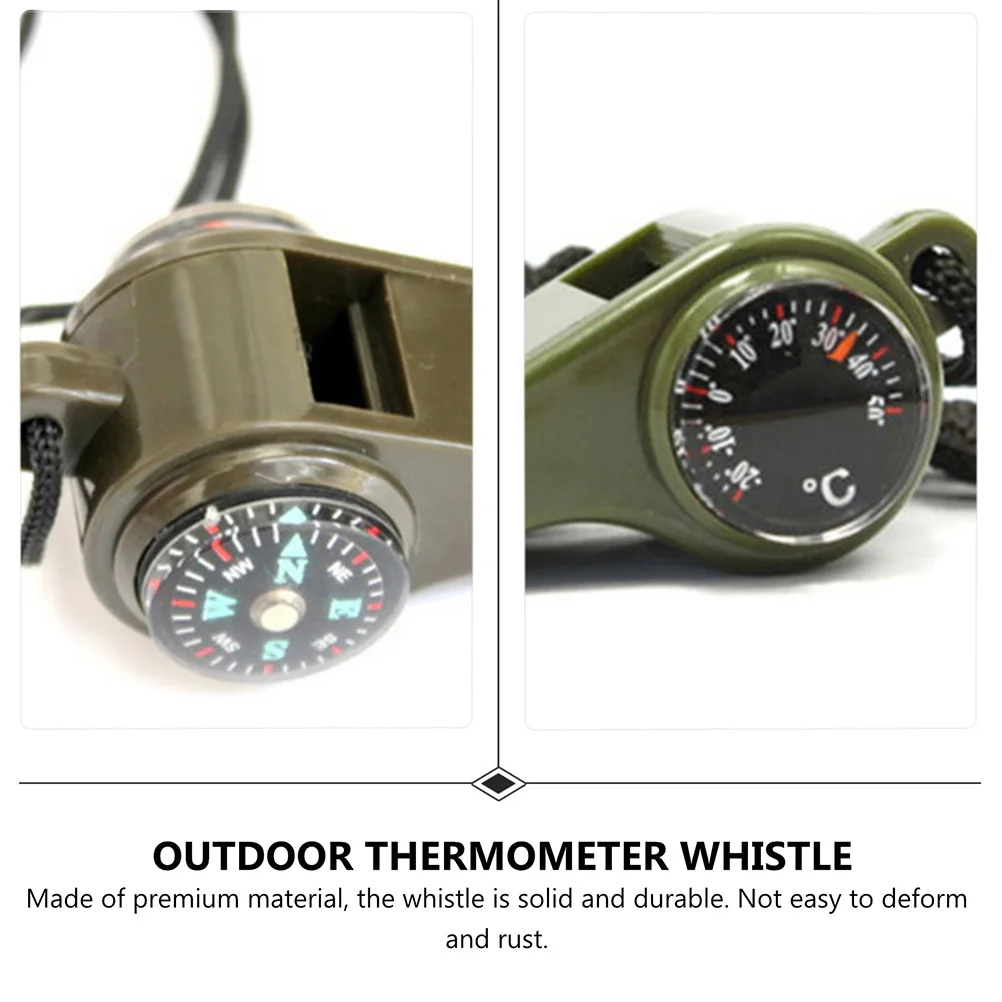3 قطعة صفارات إنقاذ في الهواء الطلق بصوت عال البوصلة ميزان الحرارة الطوارئ التنزه التخييم الأساسية صفارة إنقاذ البوصلة صافرة #3