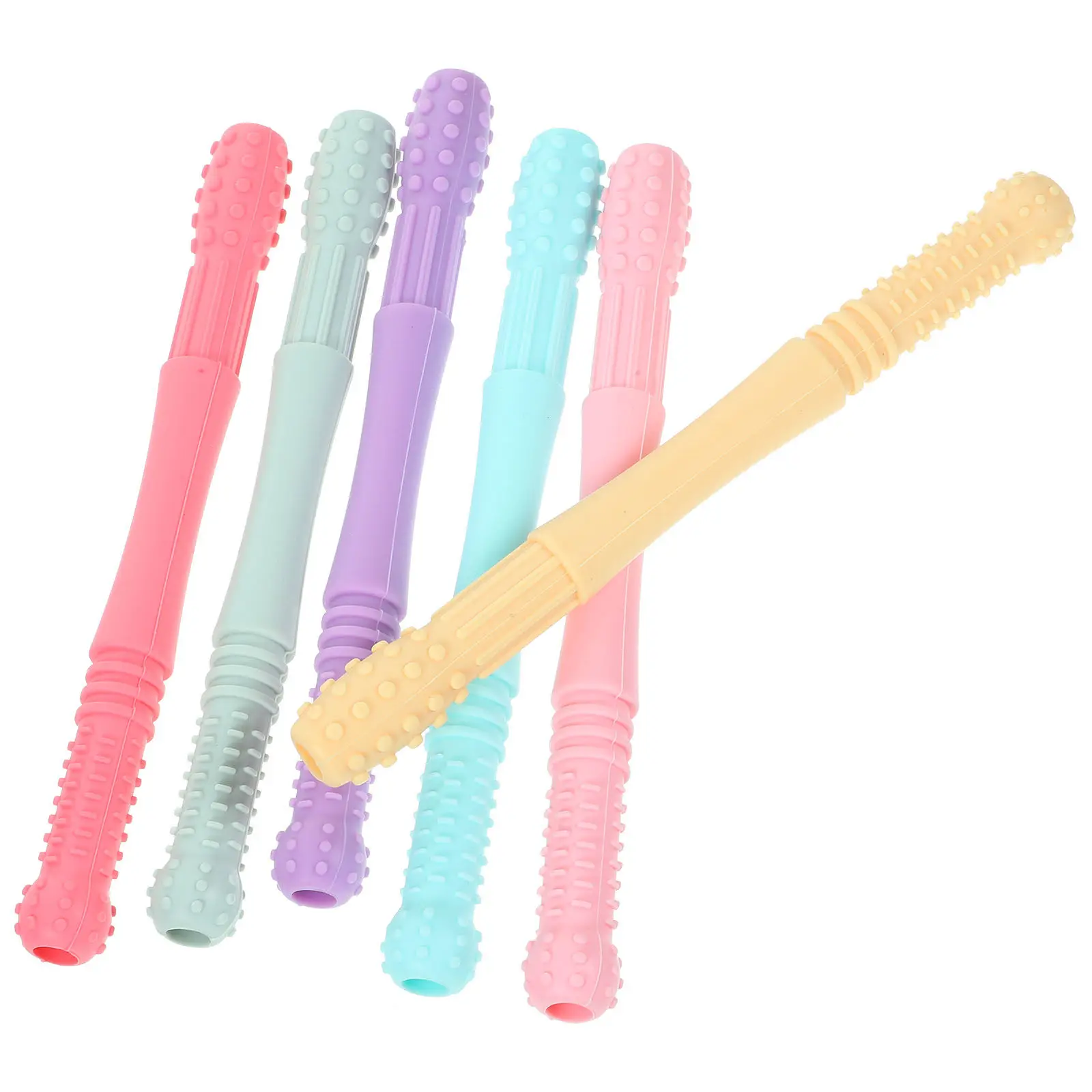 

Набор из 6 силиконовых трубочек для прорезывания зубов: мягкие, гибкие, с двойной текстурой, для снятия дискомфорта и развития моторики