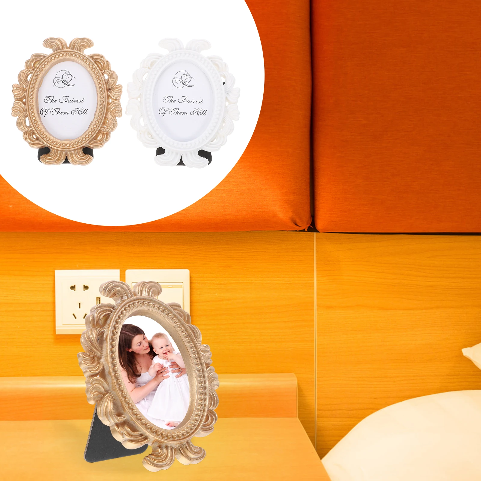 

2Pcs Baroque Style Photo Frame Set Creative Small Frame Decor Attractive Design for Home Office Bedroom Living Room with Golden