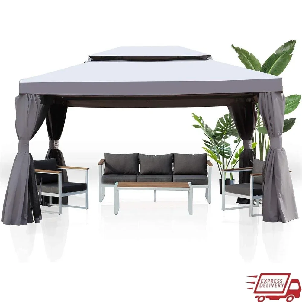 10x13 Outdoor Gazebo with Mosquito Netting Water Resistant Canopy Zippered Curtains Steel Frame Perfect Backyard Patio Events