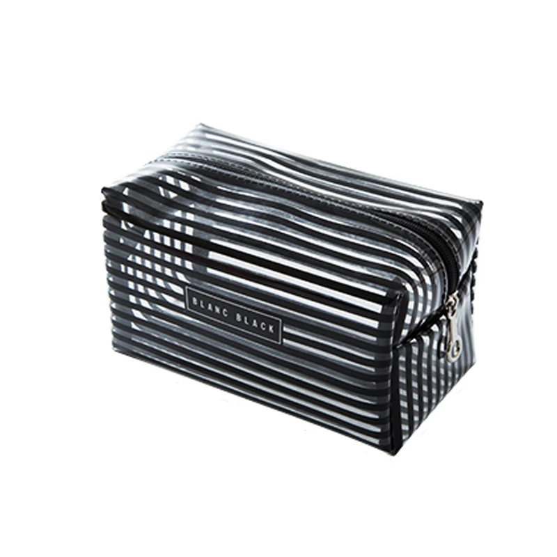 Portable Transparent Makeup Bag Fashion Striped Zipper Cosmetic Organizer Women Travel Toiletry Bag Waterproof Bag Pvc Bag