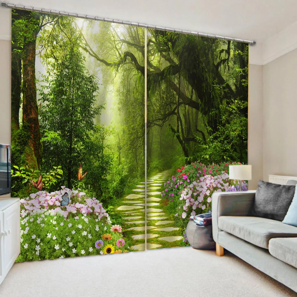 Window Curtains Living Room Curtain green landscape curtain Window Drape Living Room Bedroom Decor