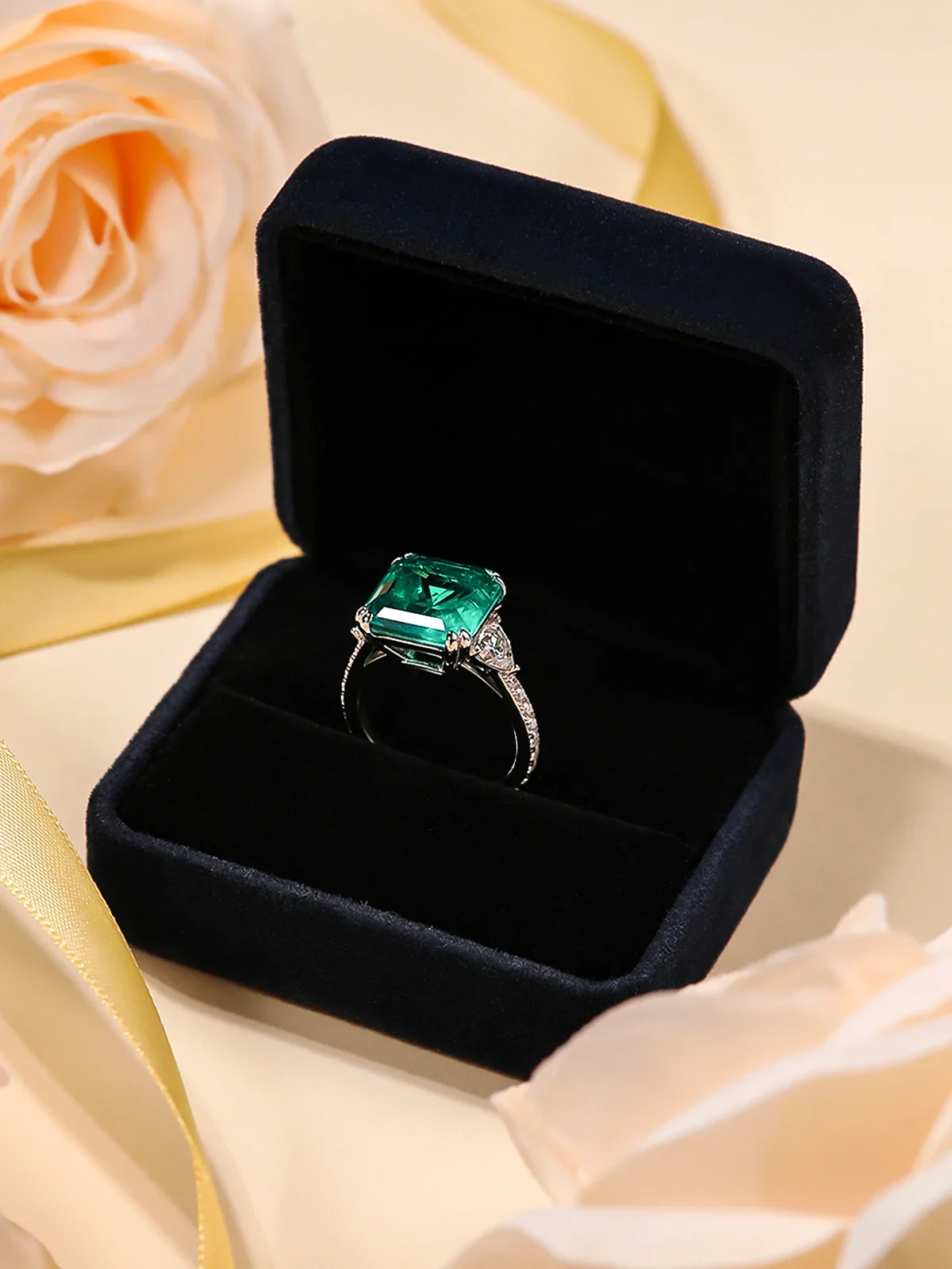TYYL 12mm Asscher Cut Lab Created Emerald Ring Argent 925 Silver Wedding Engagement Gemstone Rings Party Women's Finger Jewelry