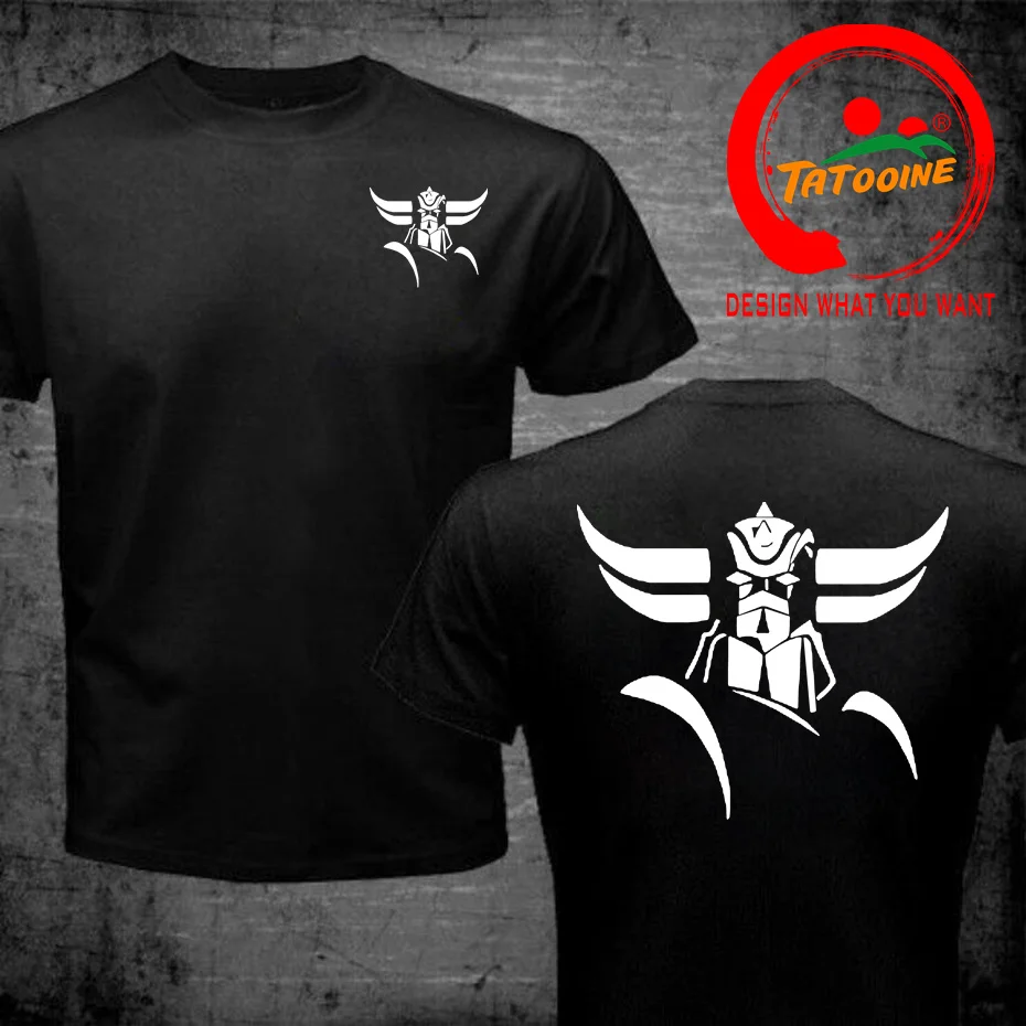 Front Back Print Goldorak Grendizer Mazinger Z T-Shirt Japanese Cartoon Design Summer Men's Tees Tops Short Sleeve Cotton Tshirt