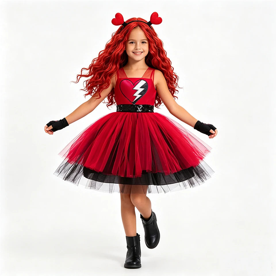 Descendants Red Queen Fantasia Girl Dress Halloween Cosplay Performance Masquerade Children Costume Carnival Party Kids Clothes