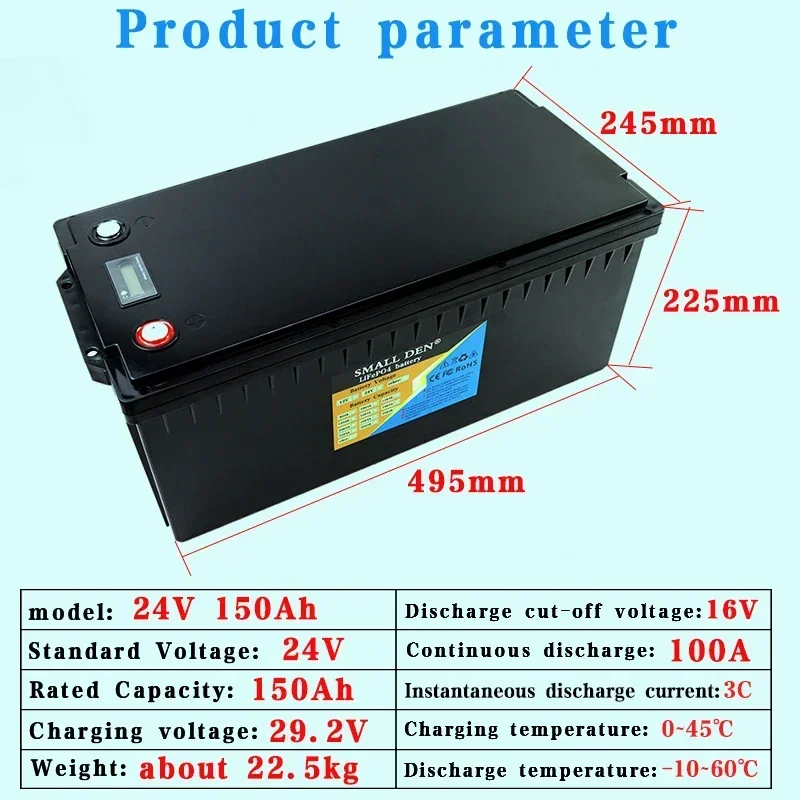 24v150ah lithium iron phosphate battery, motorcycle boat, RV, off-road, off grid golf cart, solar wind battery, 10a charger