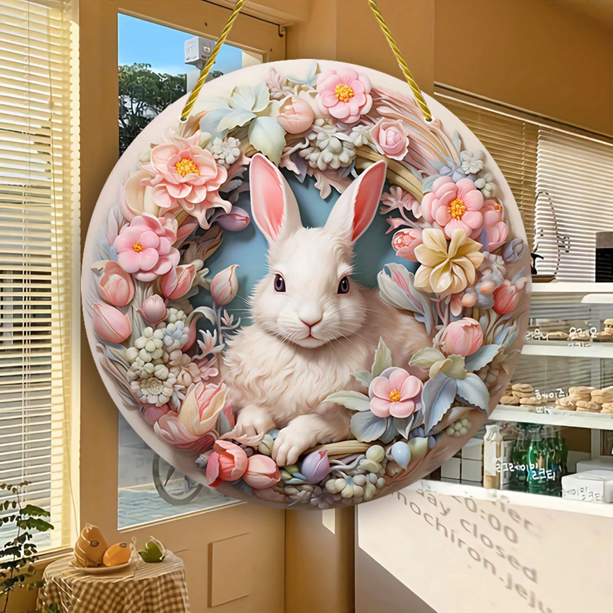 عيد الفصح عيد الحب الملونة أرنب قلادة الاكريليك القرص قلادة نافذة الديكور الشرفة مع سلسلة شماعات الديكور في الهواء الطلق #6