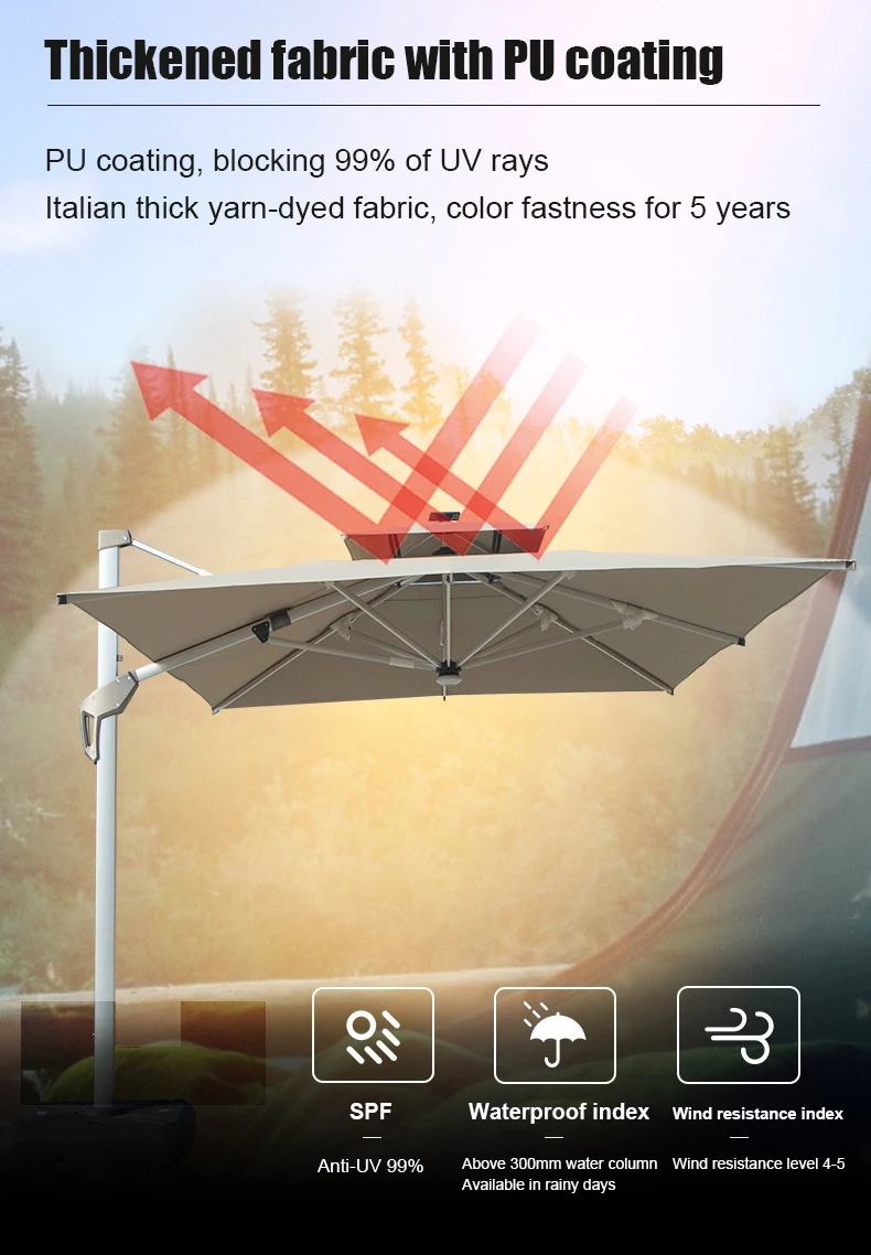 Luxury business hotel outdoor patio cantilever parasol with stand umbrella
