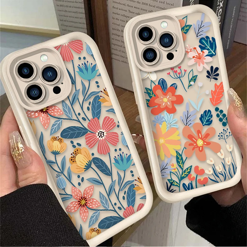 Color Flower Soft Phone Case For iPhone 16 15 14 13 12 11 Pro Max X XS X S Max XR SE 2020 7 8 Plus Shockproof Silicone Back Etui