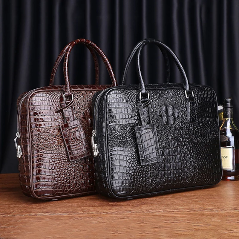 Fashionable Briefcase for Men, Genuine Leather Business Bag, Luxurious Handbag, Crocodile Pattern, Shoulder Bag, Trend