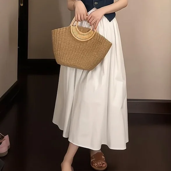 Summer outfit paired with a full set of fashionable sleeveless denim vest skirt, small fragrant style women's clothing set, ligh