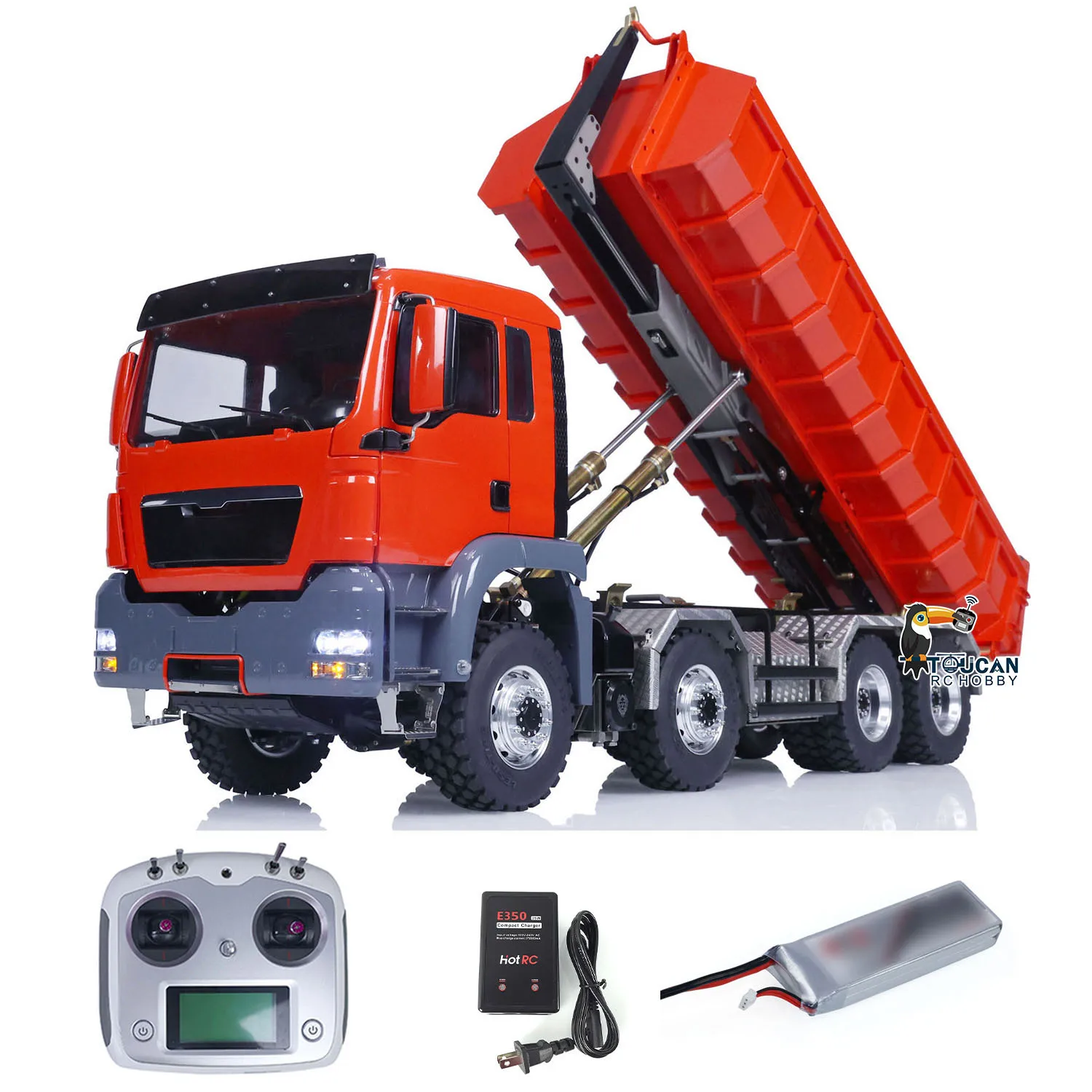 LESU Metal 8x8 1/14 RTR Hydraulic RC Full Dump Truck Radio Control Tipper Cars Painted Finished Vehicle Light Sound Toys for Boy