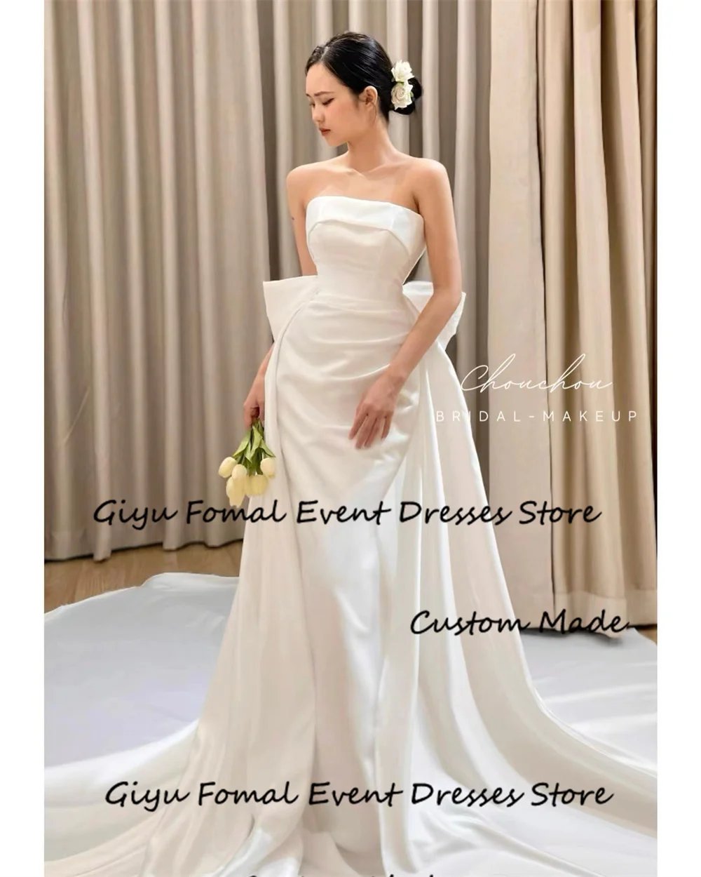 Giyu gaun pernikahan Korea model terompet putri duyung elegan pemotretan tanpa tali lantai panjang busur Vestidos Novias Boda Gown 드var 3/2014 gaun pengantin