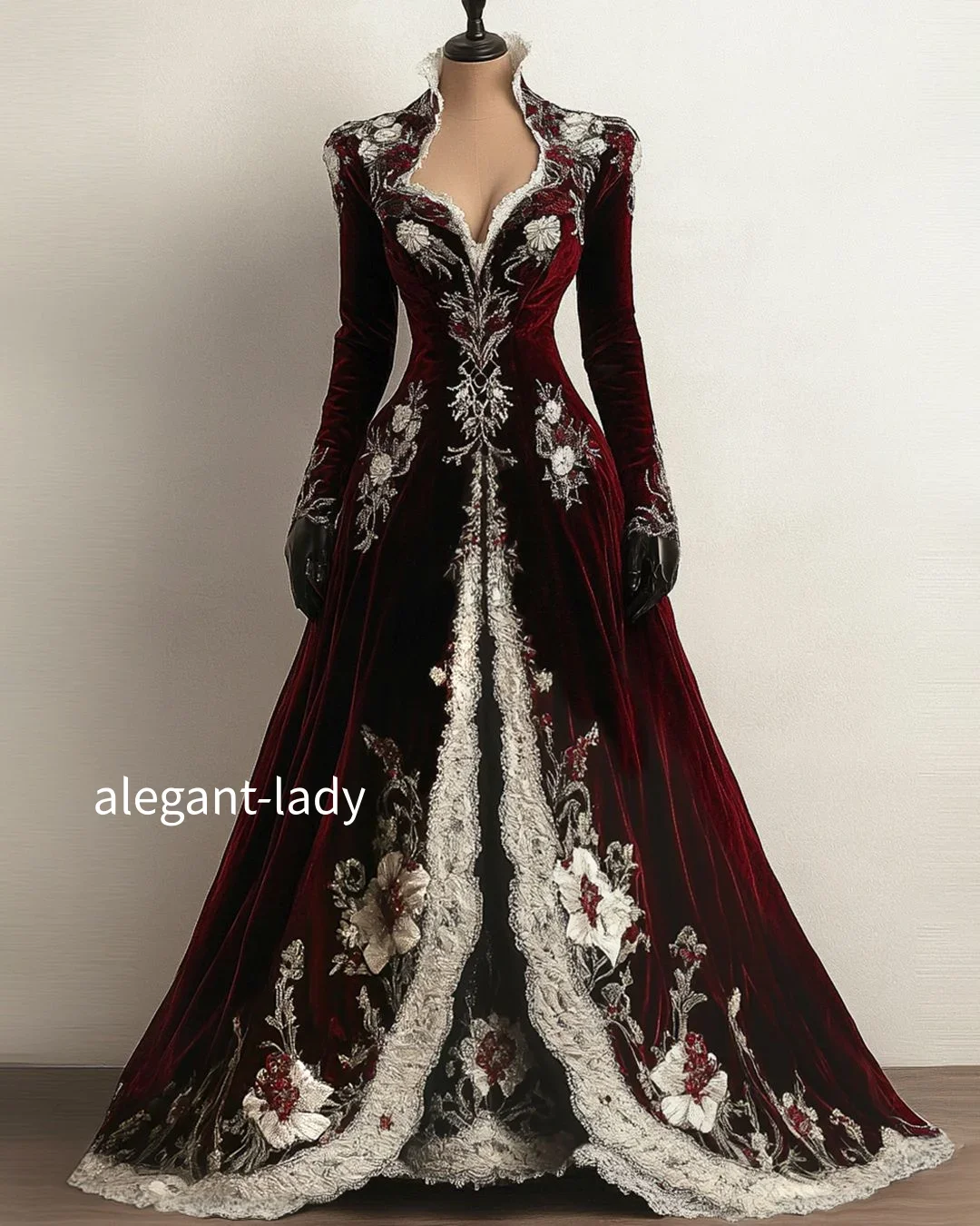 

Индивидуальное винтажное вечернее платье в викторианском стиле бордового цвета, бальное платье из вышитого бархата, рождественское бальное платье, вечернее платье для особых случаев