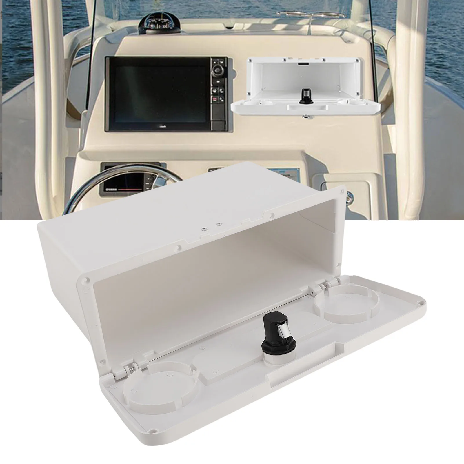 

Marine Boat Storage Compartment Replacement Boat Glove Box Anti Theft High Strength Dual Cup Holder Spacious for Ships Yachts