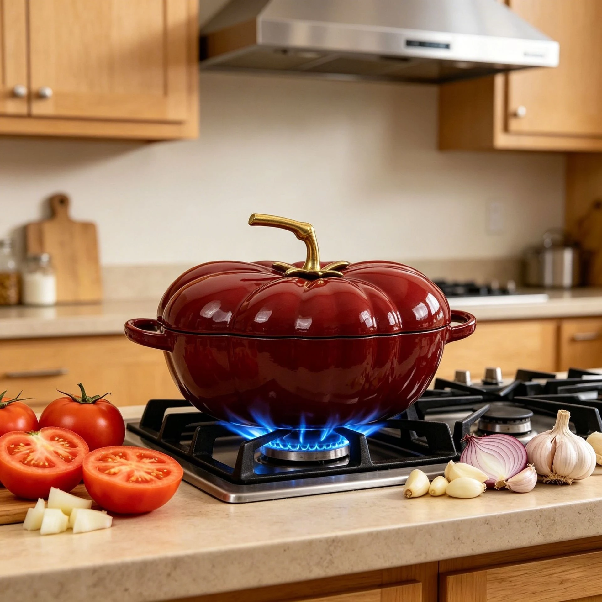 Tomato Cast Iron Enameled Pot, a classic and durable non-stick saucepan/stew pot suitable for all stovetops. view 2