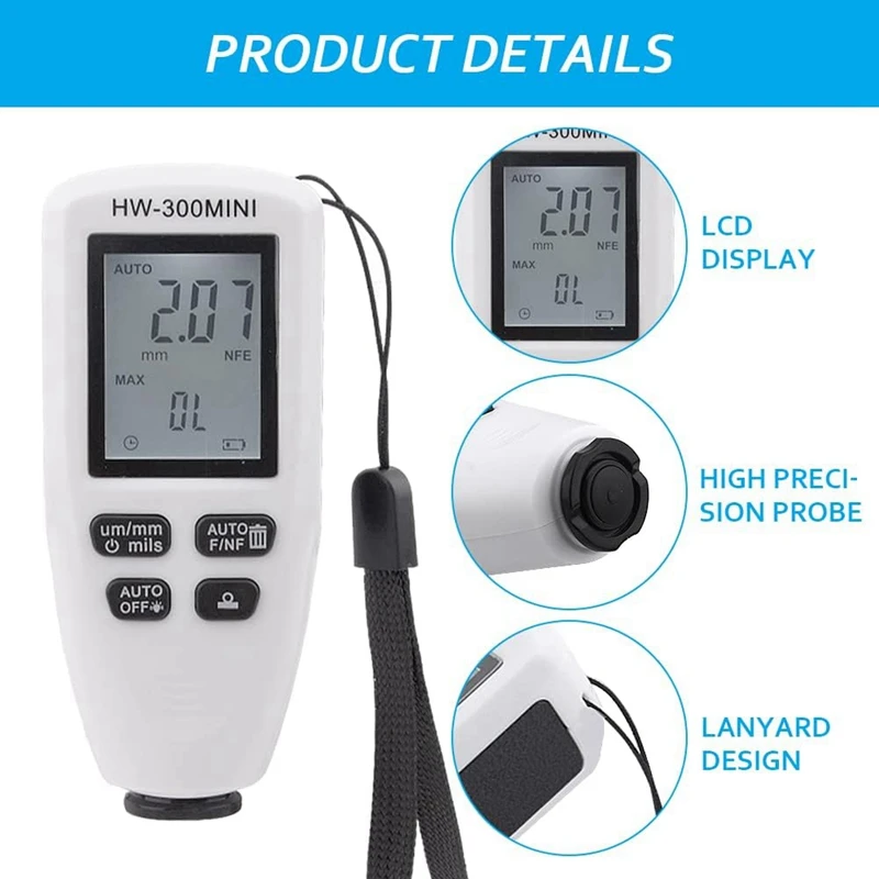 Testeur de jauge d'épaisseur de revêtement de voiture, blanc, automobile, 1 pièce