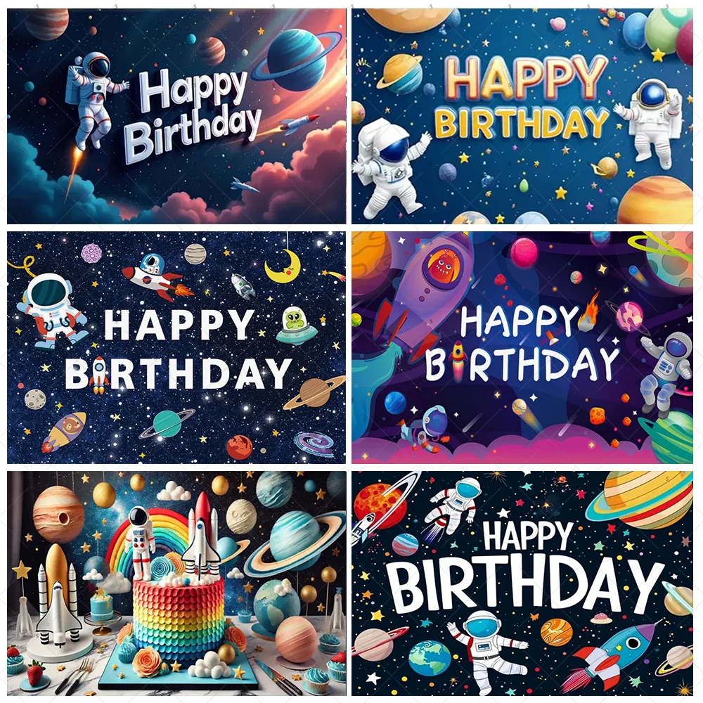 

Space Rocket Spaceship Photography Backdrop Cartoon Astronaut Background Supplies Kid Birthday Party Decoration Baby Shower Prop