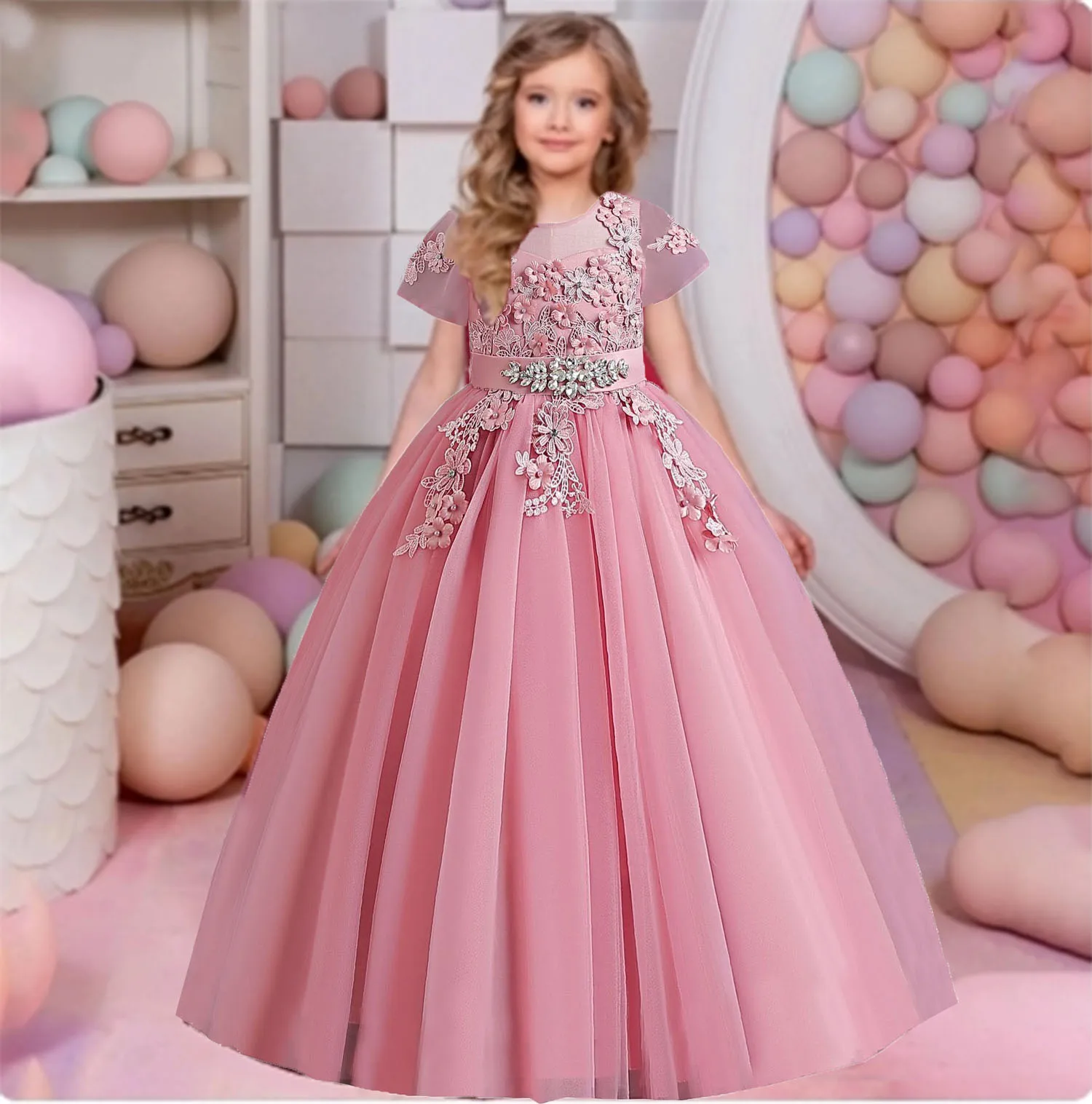 Charlotte-vestido de fiesta de cumpleaños para niñas, elegante, impresionante, Mangas de casquillo, niña de las flores, graduación, ceremonia, desfile