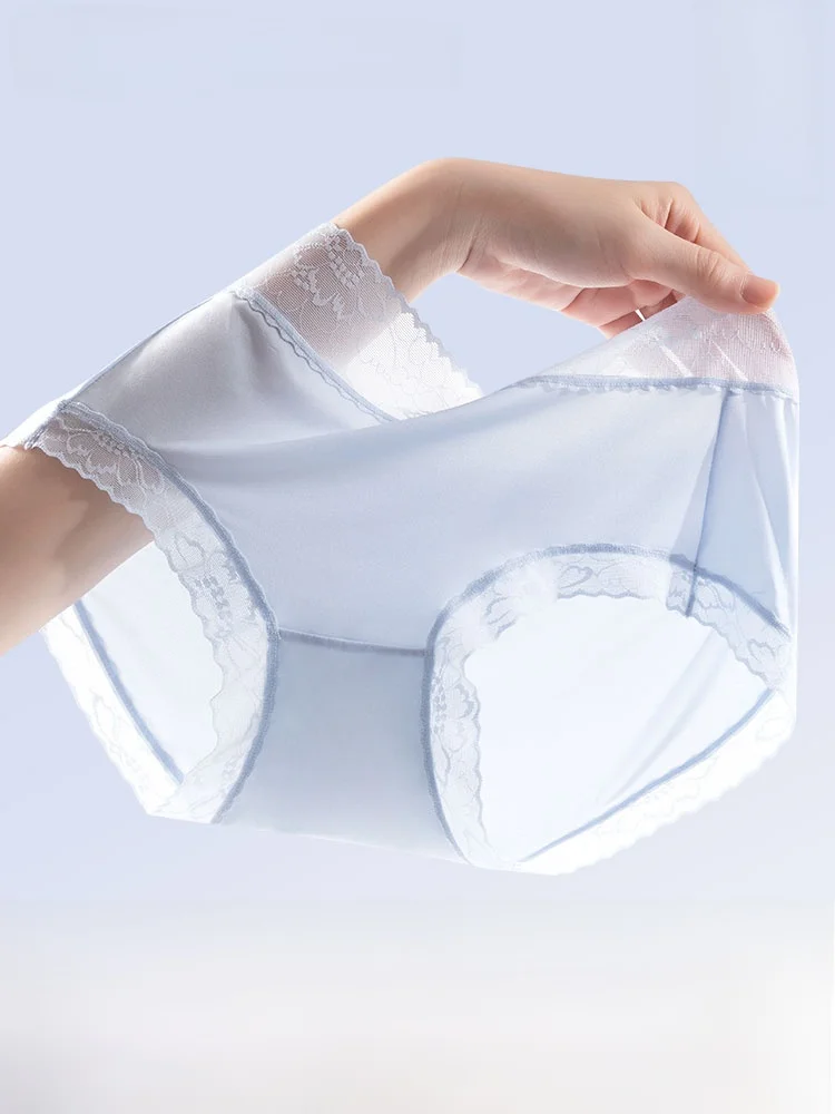 Ice Silk  Panties Women's Summer Thin Seamless Underwear Cotton  mid Waist Briefs Pure Color Sexy Style PLANDOO