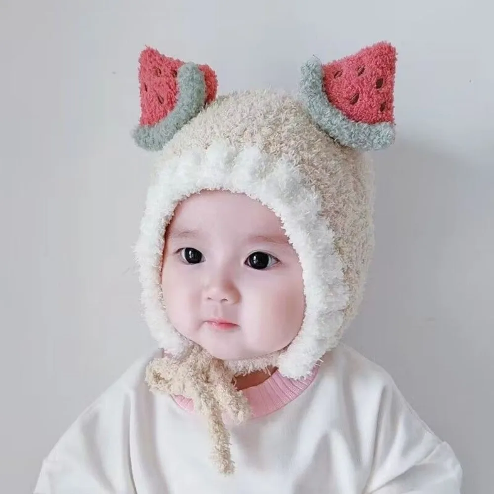 Kawaii الصوف الفاكهة الأذن قبعة لينة الطفل قبعة قبعة دافئة سميكة حماية الأذن قبعة