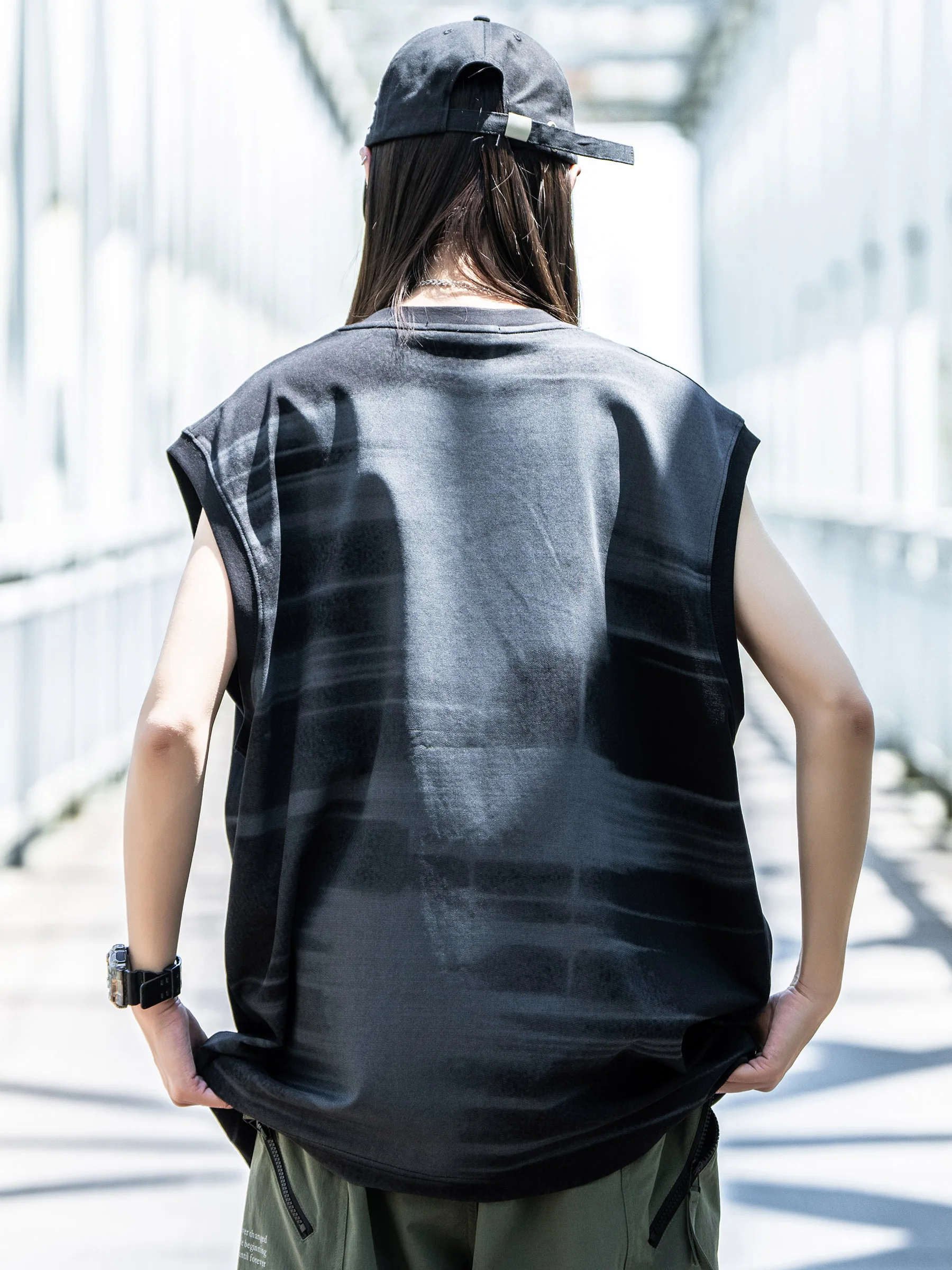 AOGZ American High Street Tie Dye Graffiti Print Vest Unisex Summer Loose Casual Sleeveless T-Shirt Sports Sweatshirt