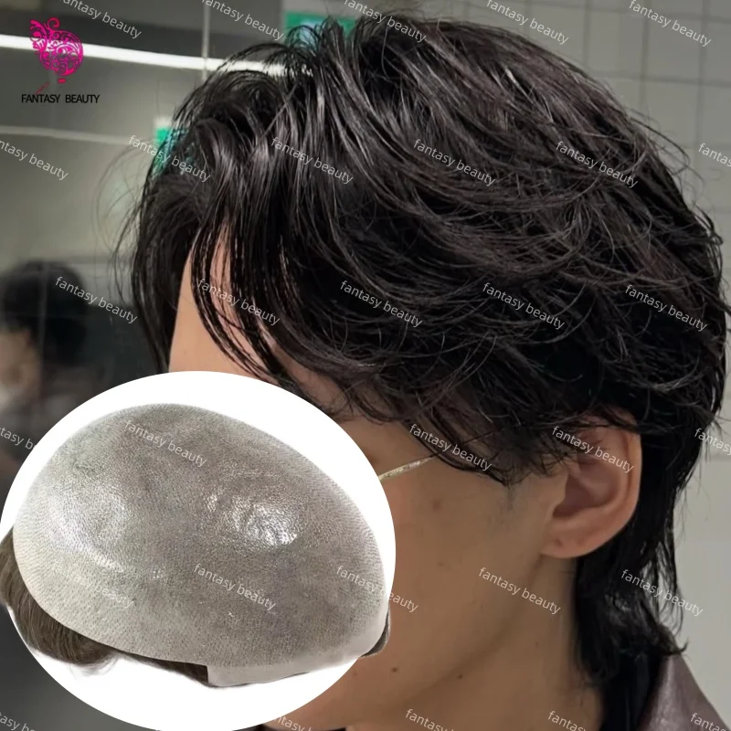 

Мужской капиллярный протез 0.06 мм, натуральная линия роста волос, тонкая кожа, полиуретан, мужской парик, незаметный # Мужской парик из 100% натуральных человеческих волос, серо-черный, 440