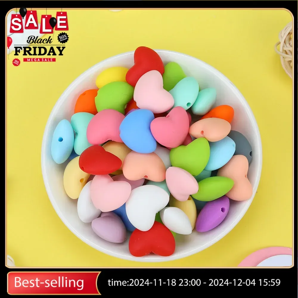 10/30Pcs Heart Silicone Beads 16x20mm Charm Bead For Jewelry Making DIY Keychain Bracelet Necklace Accessories