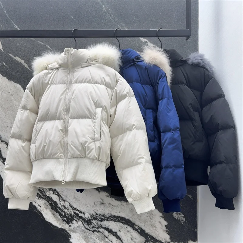 

Women's down jacket 2025 Winter new 90 white duck down filled down down coats Detachable fox fur collar hooded Puffer coats y2k