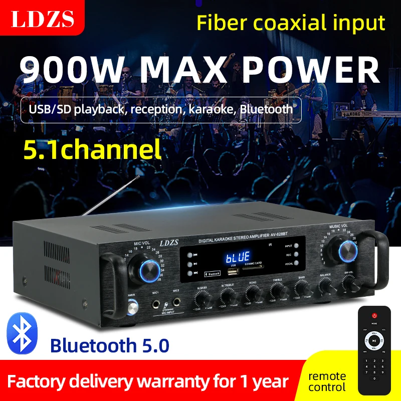 900 واط بلوتوث الصوت مكبر كهربائي HiFi أمبير المتكلم 12 فولت/220 فولت AV أمبير المتكلم التحكم عن بعد لسيارة المنزل مربع الرقص 5.1 Cha