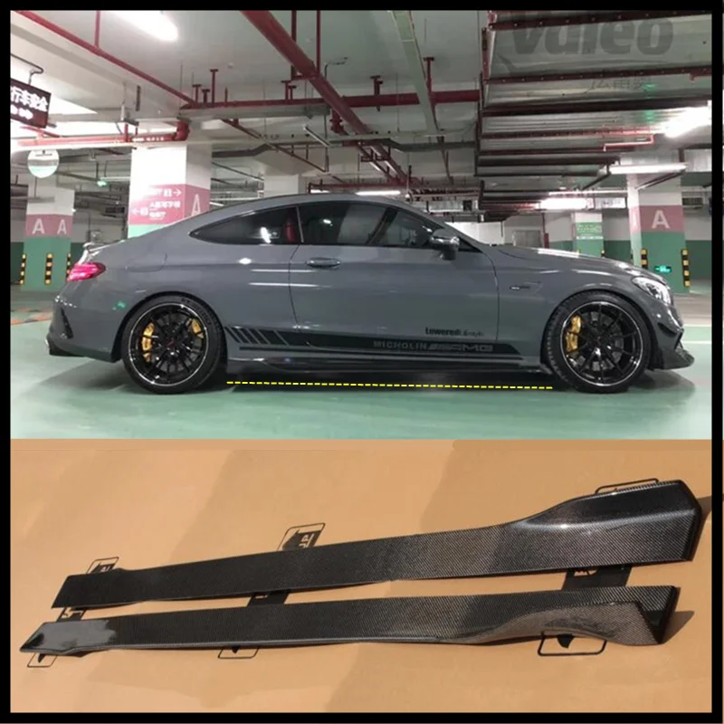 Комплект боковой юбки для кузова, спойлер для губ для Mercedes-Benz W205 Coupe C200 C260 C300 C63 2015-2023, черный сплиттер из настоящего углеродного волокна и ABS