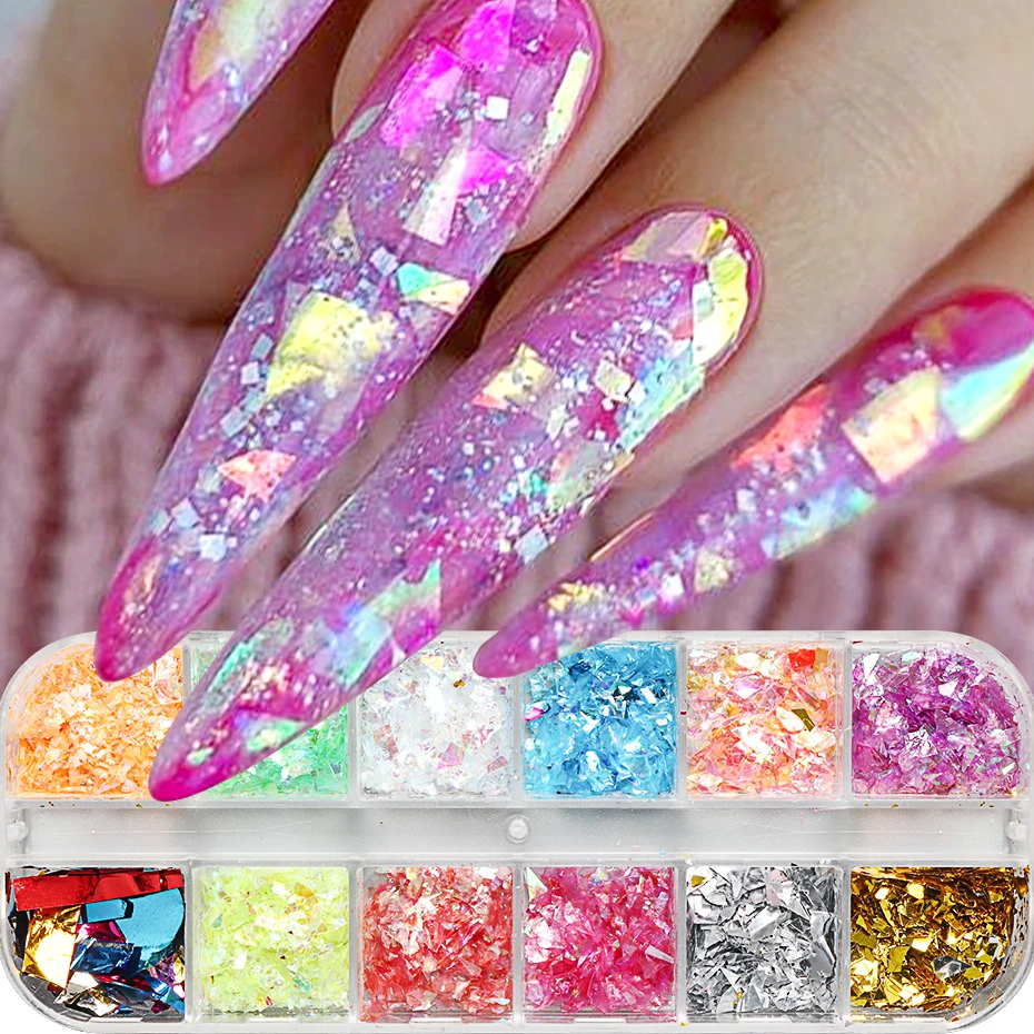 

Блестящая оболочка для ногтей, бумажный дизайн, роскошные детали, нестандартные хлопья, Смешанные Красочные Бриллиантовые объемные декоративные материалы для маникюра