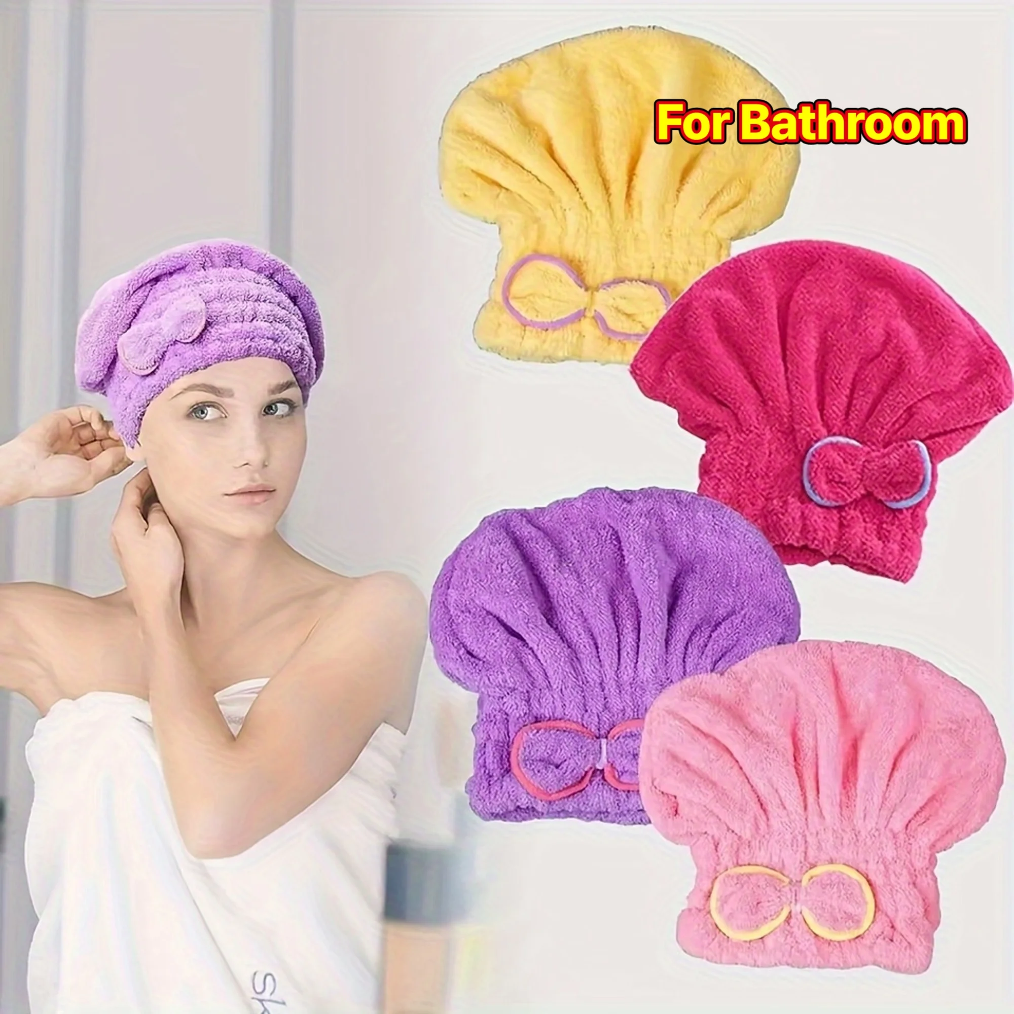 

1 шт. женская быстросохнущая шапочка для волос с дизайном шляпы шеф-повара и розовым бантом — мягкая шапочка для душа из кораллового флиса для быстрого сушки волос, милая бирюзовая шапочка