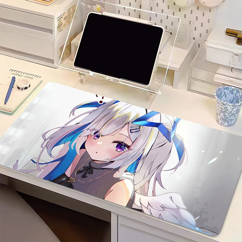 XXL Cute Angel Virtual Idol Gaming Mouse Pad Non Slip Rubber Stitched Edge Desk Mat For PC Laptop Office Gift