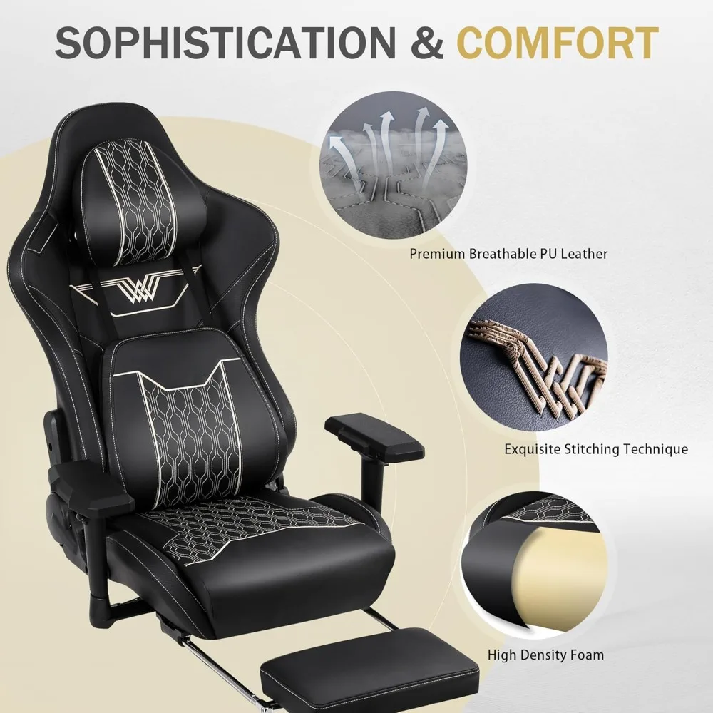 Big and Tall Gaming Chair with Footrest,High Back Ergonomic Office Chair with Comfortable Headrest and Lumbar Support,4DArmrests