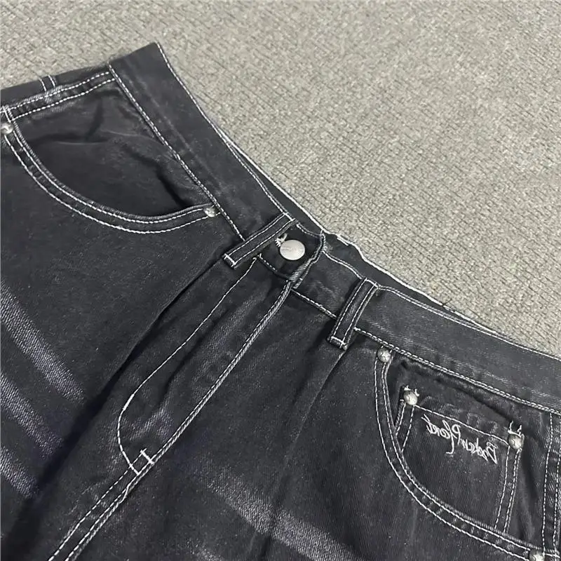 

Мужская уличная одежда Broken Pl с вышитым логотипом, свободные прямые джинсы со средней талией, длина пять четвертей, летняя мода