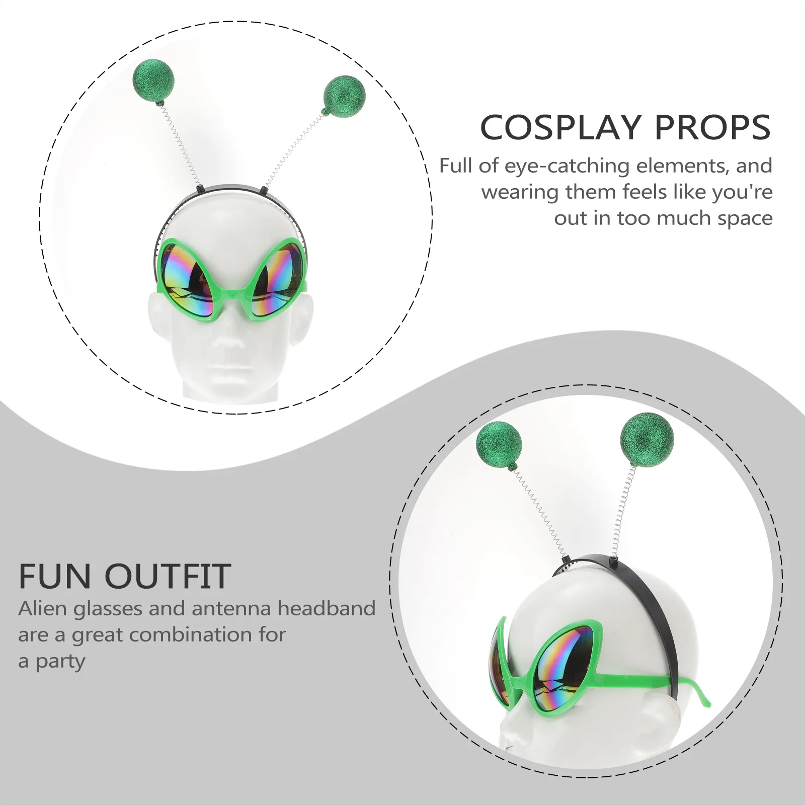 

12pcs Funny Glasses Headband Green Ball Hair Accessories Festival Headdress Saucer Man Costume Party Holiday Christmas