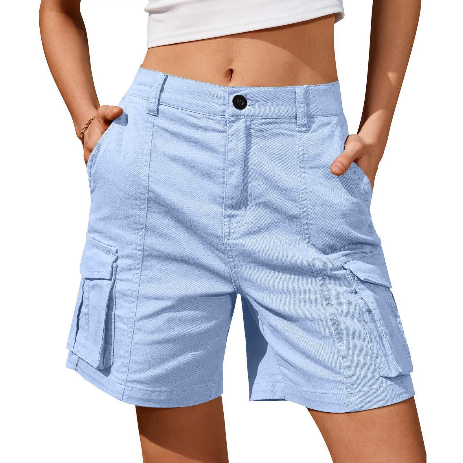 Women's  Casual Solid Color Cargo Shorts Knee Length With Pockets And Elastic Waistband For Comfort Wide Leg Casual Pants