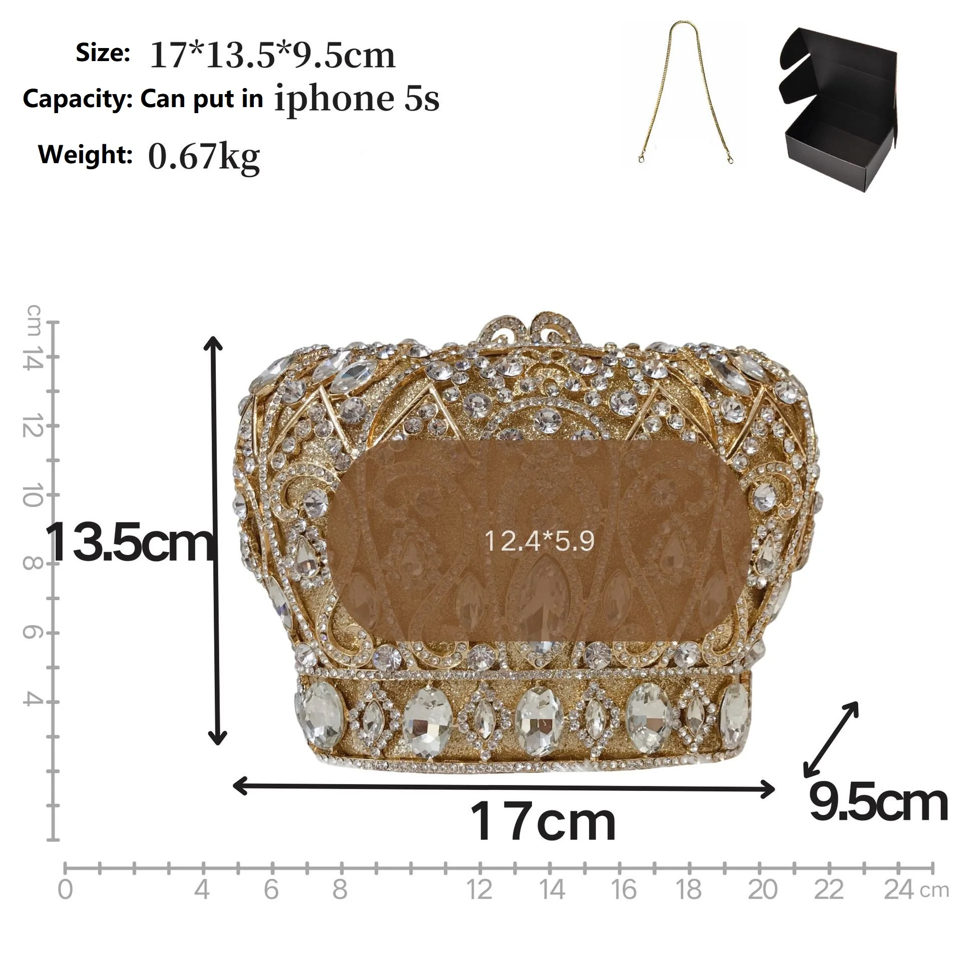 Women Embellished Rhinestone Evening Bag Crown-Shaped Crystal Clutch Purse Luxury Elegant Banquet Dress Handbag for Women