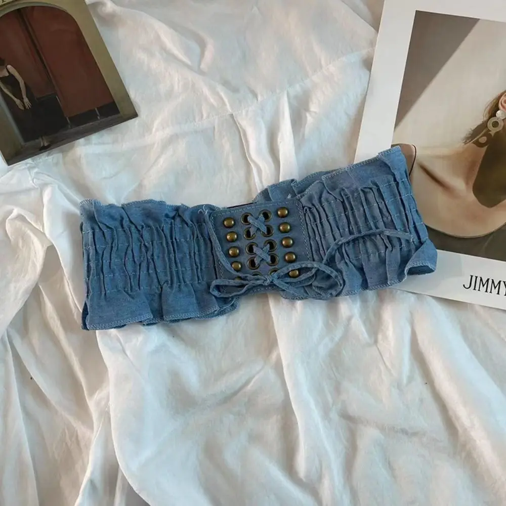 Cintura in pizzo con fascia elastica in denim di stoffa semplice Cintura femminile Cintura elastica a vita alta Cintura larga Corsetto